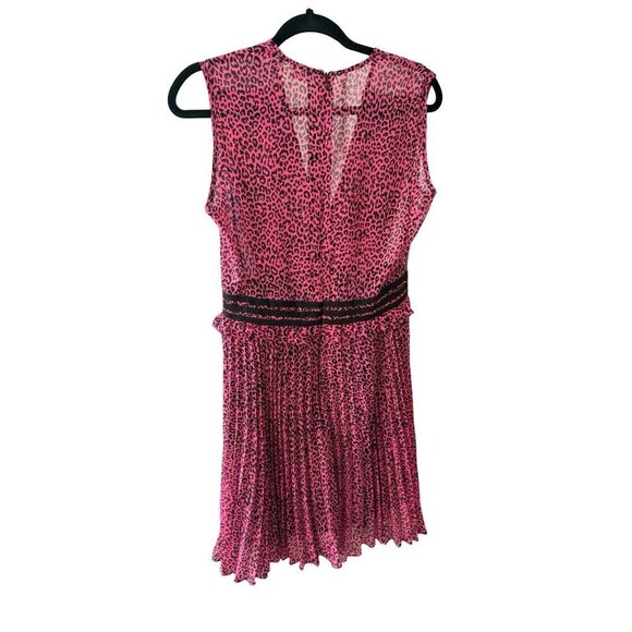 NWT‎ THE KOOPLES Short Pleated Pink & Black Leopard Print Dress Deep V-Neck Sz 6 - Picture 5 of 15